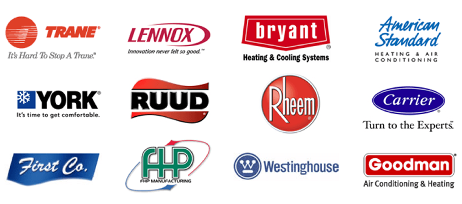 M&J HVAC Installation/Repair SERVICES New Orleans AC manufacturer brand logos (TRANE, LENNOX, American Standard, Goodman, Bryant, Carrier)